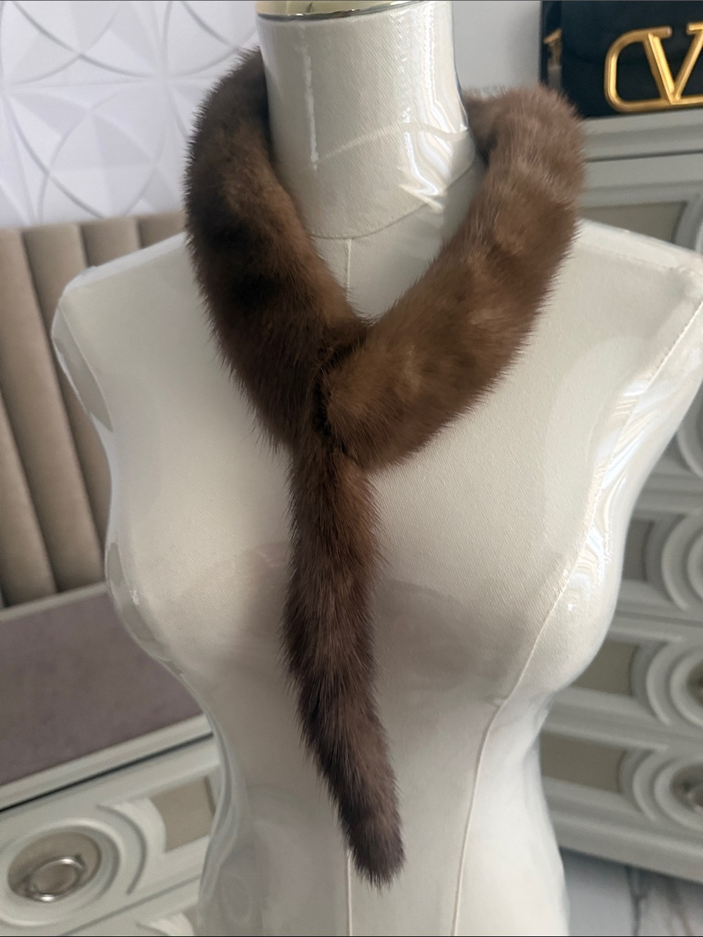 Real mink fur clip on scarf